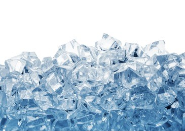 pile of ice cubes toned in blue isolated on white background