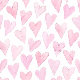 watercolor hearts seamless background. pink watercolor heart pattern. colorful watercolor romantic texture. 