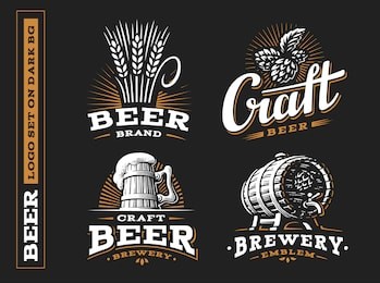 set beer logo - vector illustration, emblem brewery design on black background.