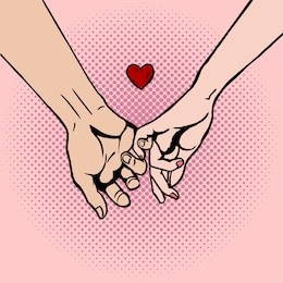 couple in love hold hands pop art style hand drawn vector illustration. comic book style imitation. vintage retro style. conceptual illustration