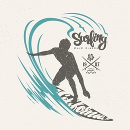 surfer and big wave. t-shirt design.
