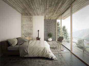 loft style bedroom interior design. 3d rendering.