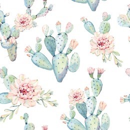 hand drawn watercolor saguaro cactus seamless pattern. it's perfect for textile design, digital paper, wrapping paper, wallpaper, background.