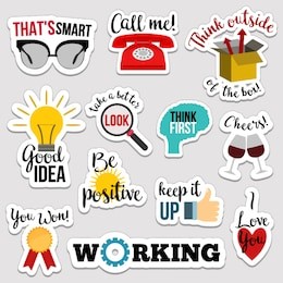 set of flat design social network stickers with notes. vector illustrations for online communication, networking, social media, chat, web design, mobile message, marketing material.