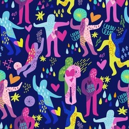 vector seamless pattern of abstract people figures in retro style.