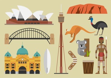 australia flat illustration, vector, sydney, australian, landmark, symbol