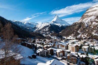 the beautiful village of zermatt in switzerland, with matterhorn in the background