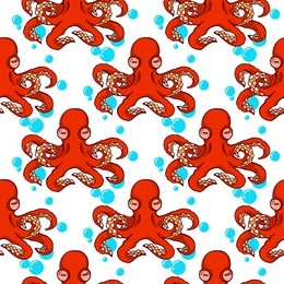 seamless pattern yoga octopus with a bubble on a white background, vector illustration