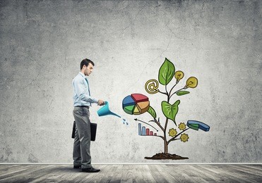 handsome businessman presenting investment and financial growth concept