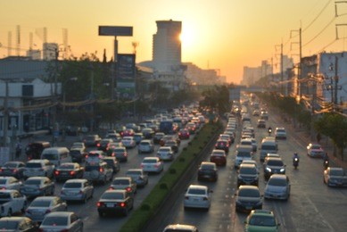 abstract blur traffic jam in bangkok thailand.