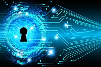 safety concept, closed padlock on digital, cyber security, blue abstract hi speed internet technology background illustration. key vector