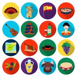 spain country set icons in flat style. big collection of spain country vector symbol stock illustration