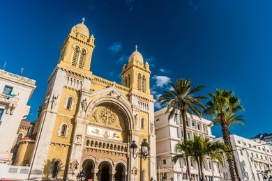 the catholic cathedral of st vincent de paul at the place de l'independence in the ville nouvelle. tunisia, tunis.