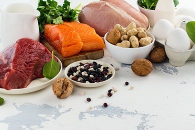 high protein food. healthy nutrition or diet concept.
