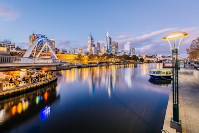 melbourne city and the yarra river at night