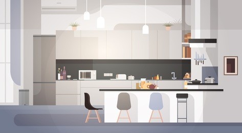 modern kitchen interior empty no people house room flat vector illustration