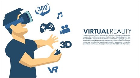 man in a vr glasses 3d virtual reality hi-tech icons banner