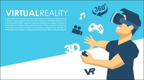 man in a vr glasses 3d virtual reality hi-tech icons banner