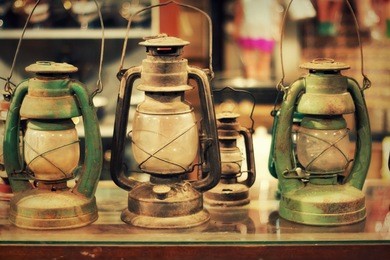 old lantern lamp vintage antique glass light holder with kerosene oil used 