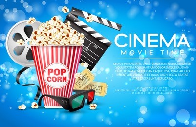 vector illustration for the film industry. elements of the film industry. a box of popcorn and other elements of the movie.