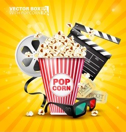 vector illustration for the film industry. elements of the film industry. a box of popcorn and other elements of the movie.