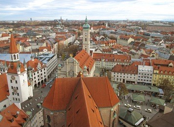 breathtaking view of munich as seen from the tower of st. peter’s church, munich, bavaria, germany 