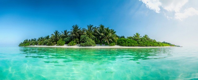 blue coral sea and island panorama