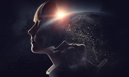 little girl dreaming with closed eyes . mixed media