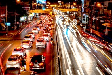 night traffic jam with bokeh,blur focus