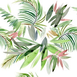 seamless pattern with tropical plant. exotic watercolor background. paradise nature.