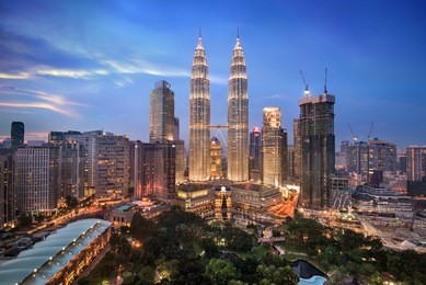 twilight over kuala lumpur skyline