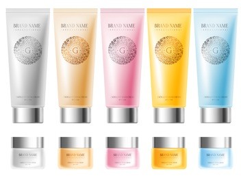 excellent cosmetic bottles, facial cream and hand cream. for your layout or mockup. isolated on white background. vector illustration.