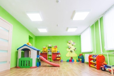 green game room in the kindergarten.