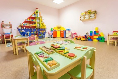 peach colored game room in the kindergarten