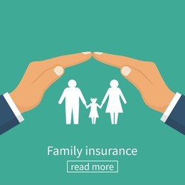 family insurance. protection concept. insurance agent gesture hand protects the family. vector illustration flat design. isolated on white background. paper figure.