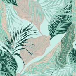 vector, seamless, tropical, exotic, trendy, stylish, trendy, pattern of exotic, tropical plants, and shades of green. applicable in advertising prints, printing.

