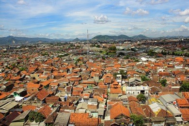 birdeye view of crowded urban housing in a district of jakarta, indonesia