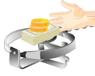 money in trap as bait and stretching hand of the person