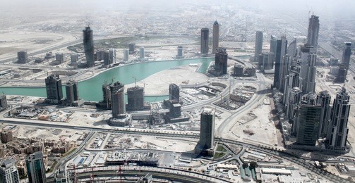 the top view on dubai from the highest tower in the world, burj khalifa (828 metres). united arab emirates.