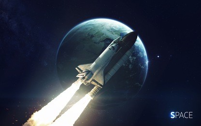 space shuttle orbiting earth planet. elements of this image furnished by nasa
