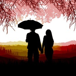 couple silhouette in forest,valentine love concept.