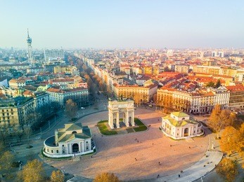 beautiful view of arco della pace located in parco sempione park in milan
