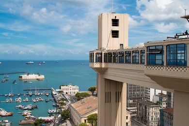view of the lacerda elevator in sunny day with sea and blue sky