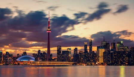 toronto city skyline at night, canada