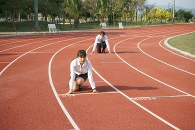 business competition between woman and man, focus at women