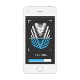 mobile phone scanning a fingerprint. concept of identification of the user on a fingerprint in the smartphone. vector illustration. eps 10.