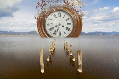 surreal and amazing clock in the sea