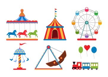 set icons amusement park isolated on white background. flat vector illustration