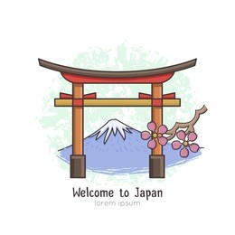 torii and fuji vector illustration.  all objects are conveniently grouped and easily editable