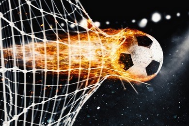 soccer fireball scores a goal on the net